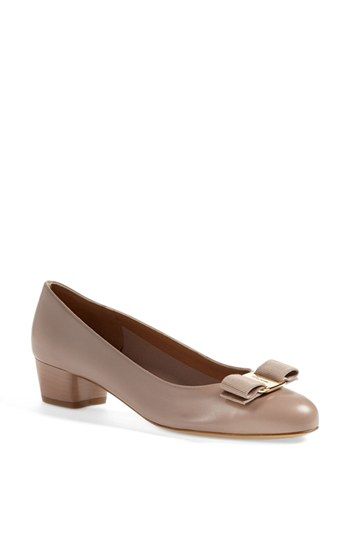 FERRAGAMO VARA CALFSKIN LEATHER BLOCK HEEL PUMPS