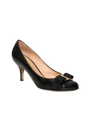 FERRAGAMO VARA BOW ACCENT CALFSKIN LEATHER PUMPS