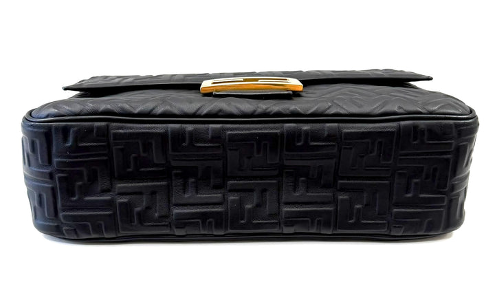 FENDI BAGUETTE FF EMBOSSED LAMBSKIN LEATHER MEDIUM CHAIN BAG