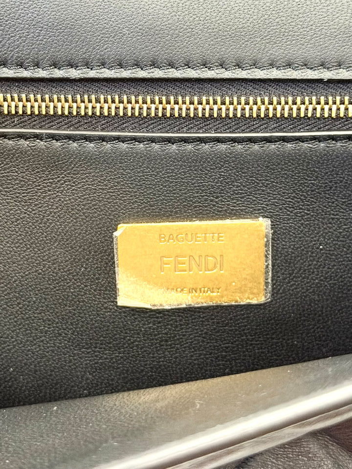 FENDI BAGUETTE FF EMBOSSED LAMBSKIN LEATHER MEDIUM CHAIN BAG