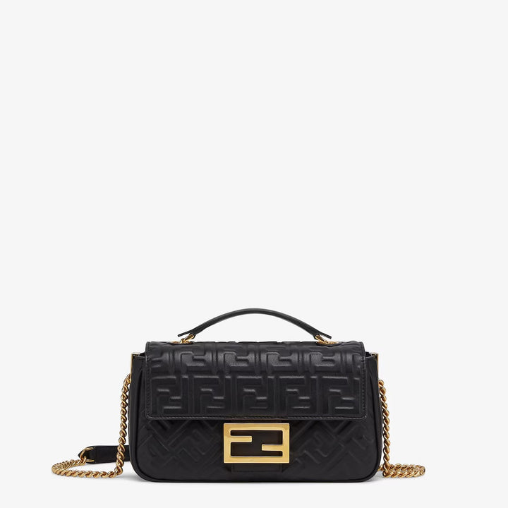 FENDI BAGUETTE FF EMBOSSED LAMBSKIN LEATHER MEDIUM CHAIN BAG