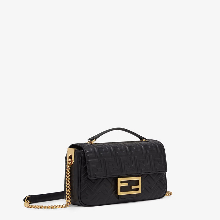 FENDI BAGUETTE FF EMBOSSED LAMBSKIN LEATHER MEDIUM CHAIN BAG