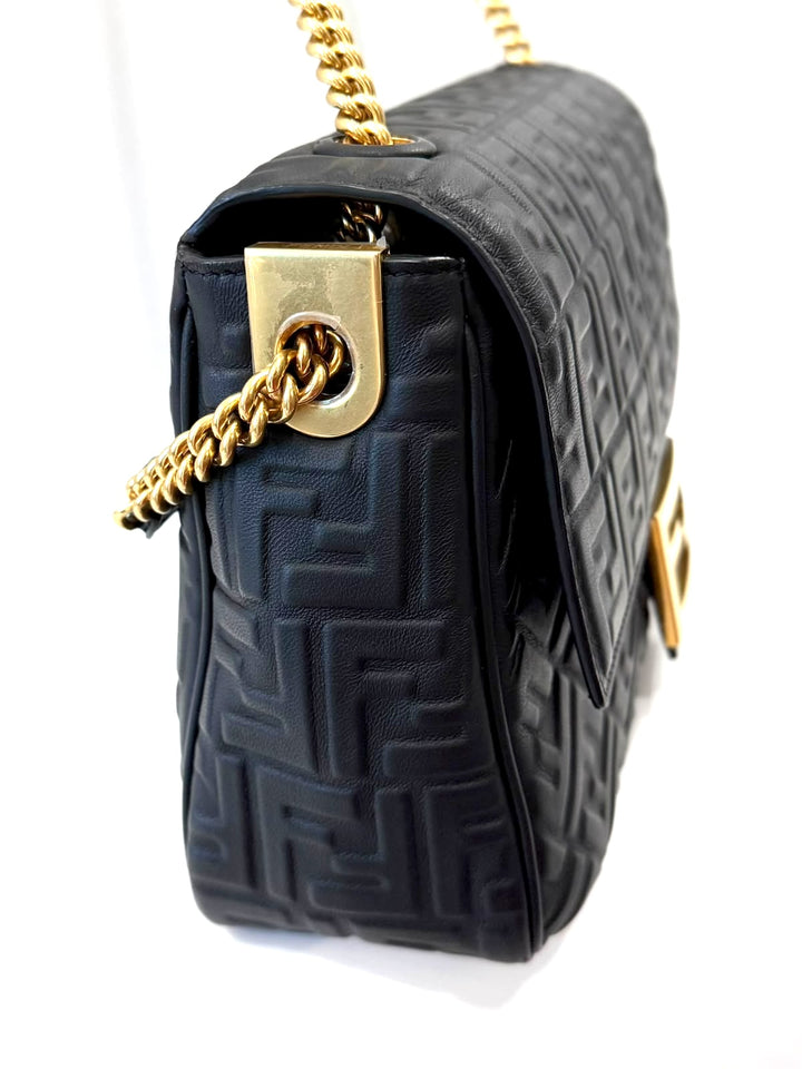 FENDI BAGUETTE FF EMBOSSED LAMBSKIN LEATHER MEDIUM CHAIN BAG