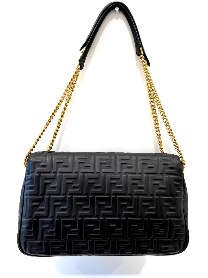 FENDI BAGUETTE FF EMBOSSED LAMBSKIN LEATHER MEDIUM CHAIN BAG