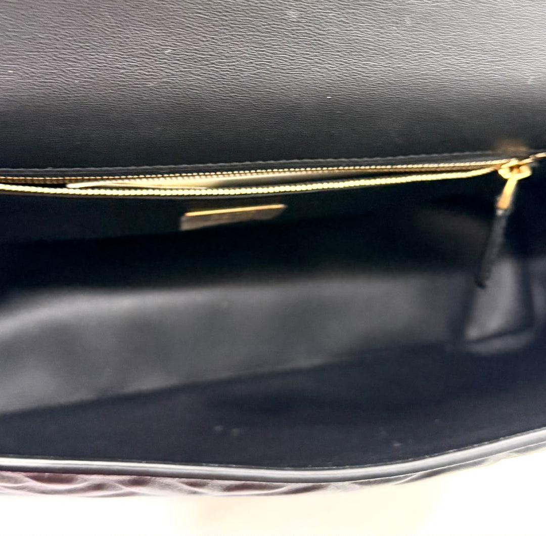 FENDI BAGUETTE FF EMBOSSED LAMBSKIN LEATHER MEDIUM CHAIN BAG