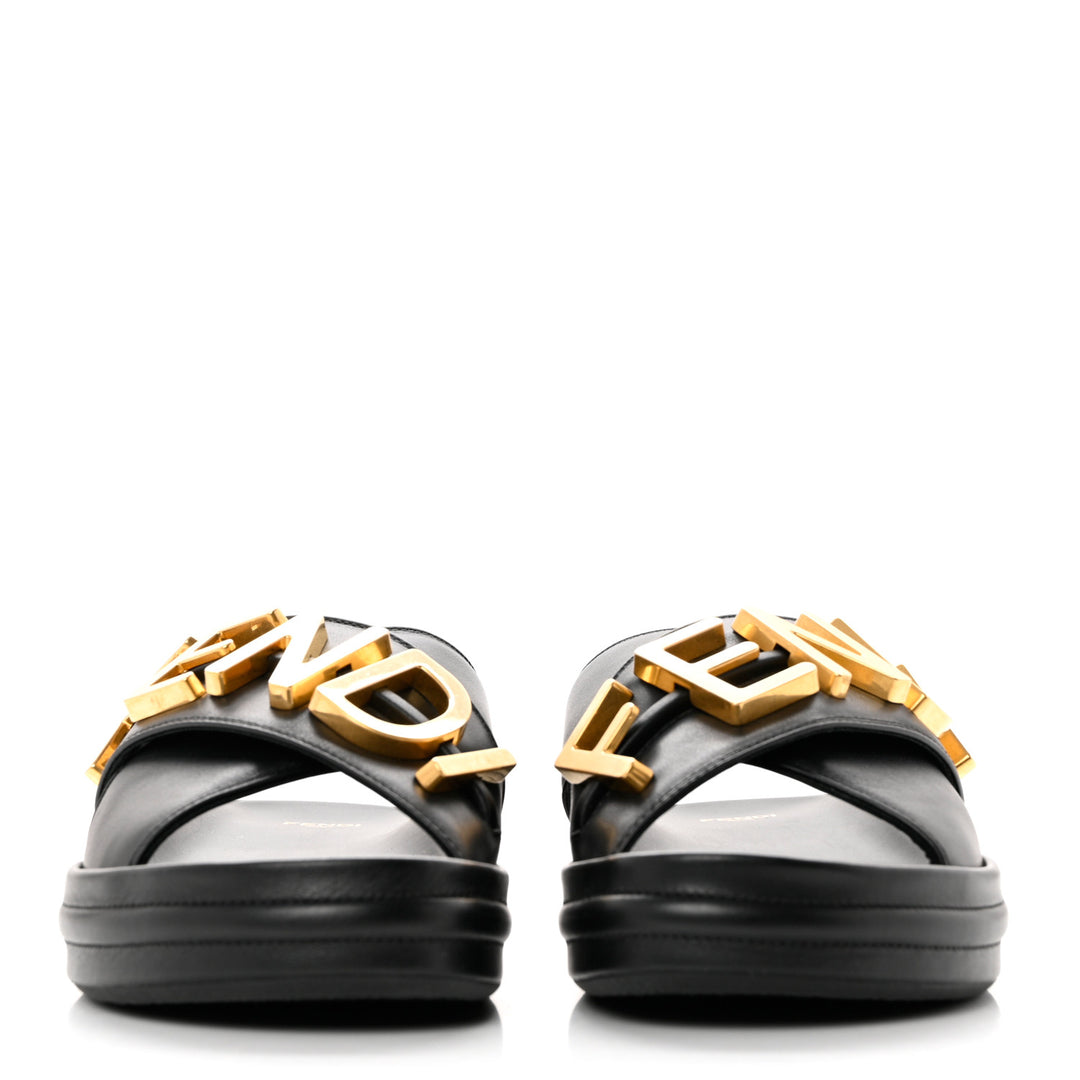 FENDI CALFSKIN LEATHER FENDIGRAPHY SLIDES