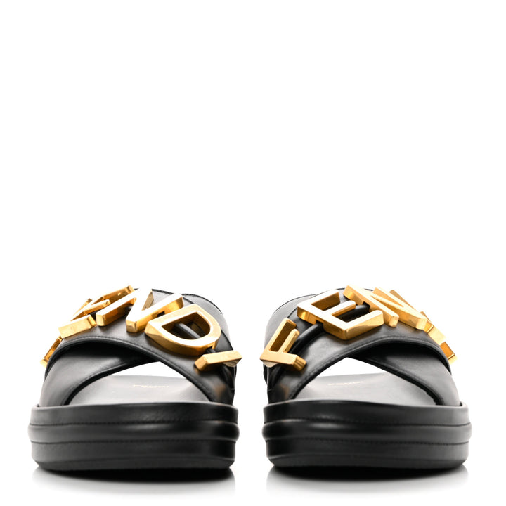FENDI CALFSKIN LEATHER FENDIGRAPHY SLIDES