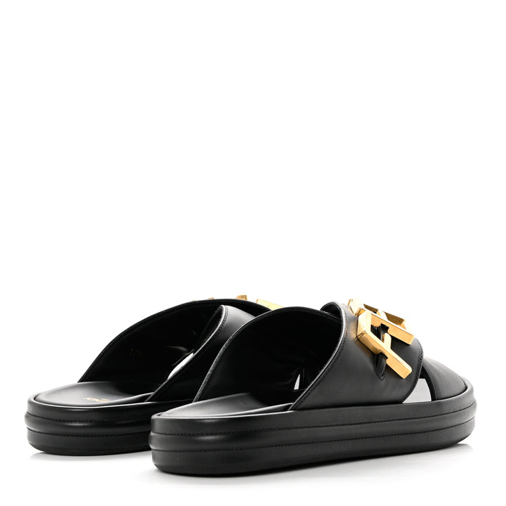 FENDI CALFSKIN LEATHER FENDIGRAPHY SLIDES