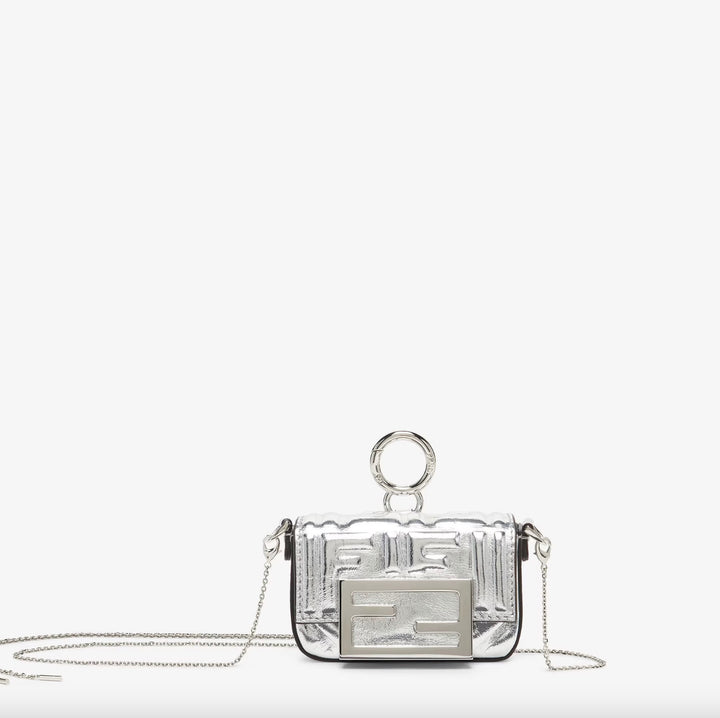 FENDI MINAUDIÈRE METALLIC LAMBSKIN LEATHER NANO BAGUETTE CROSSBODY BAG