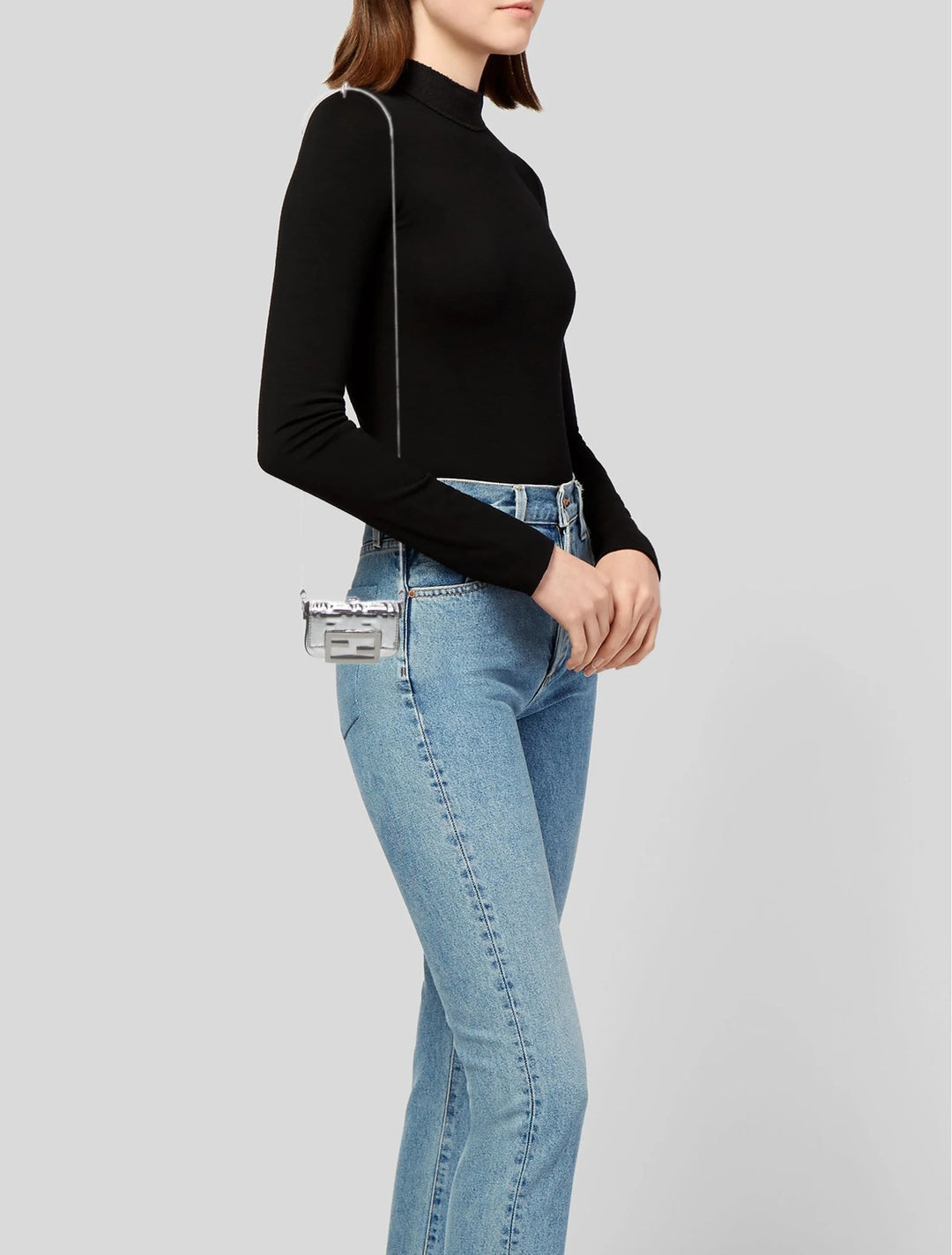 FENDI MINAUDIÈRE METALLIC LAMBSKIN LEATHER NANO BAGUETTE CROSSBODY BAG