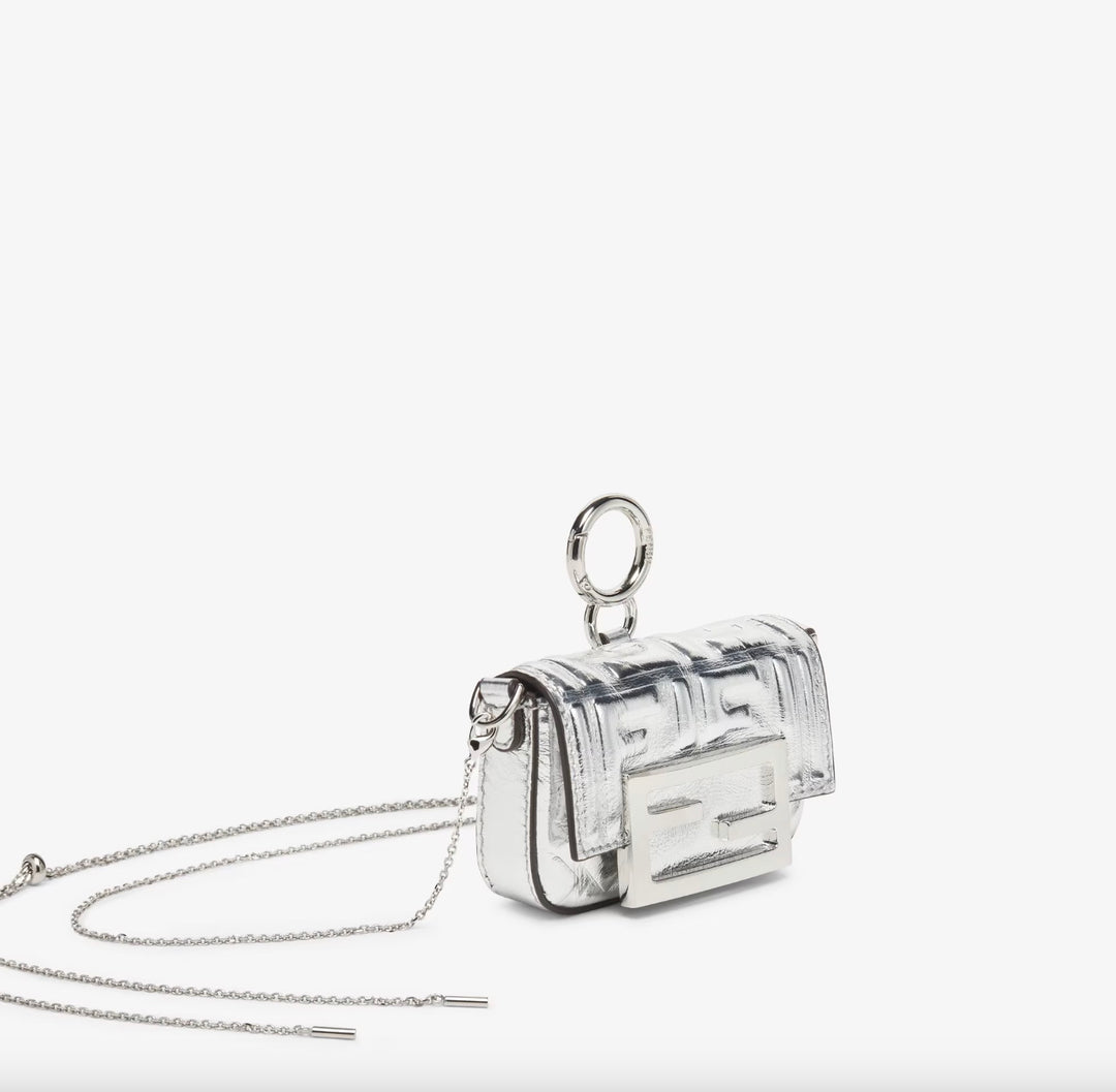 FENDI MINAUDIÈRE METALLIC LAMBSKIN LEATHER NANO BAGUETTE CROSSBODY BAG