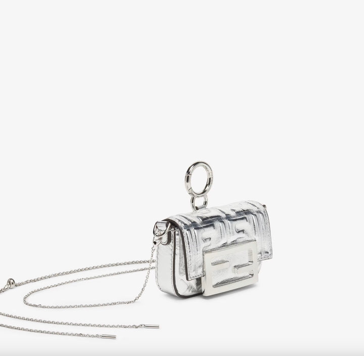 FENDI MINAUDIÈRE METALLIC LAMBSKIN LEATHER NANO BAGUETTE CROSSBODY BAG