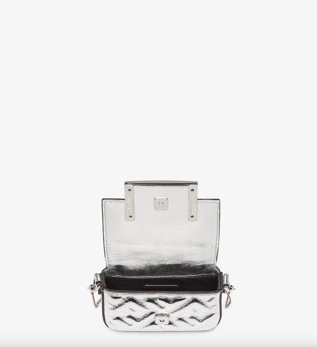 FENDI MINAUDIÈRE METALLIC LAMBSKIN LEATHER NANO BAGUETTE CROSSBODY BAG