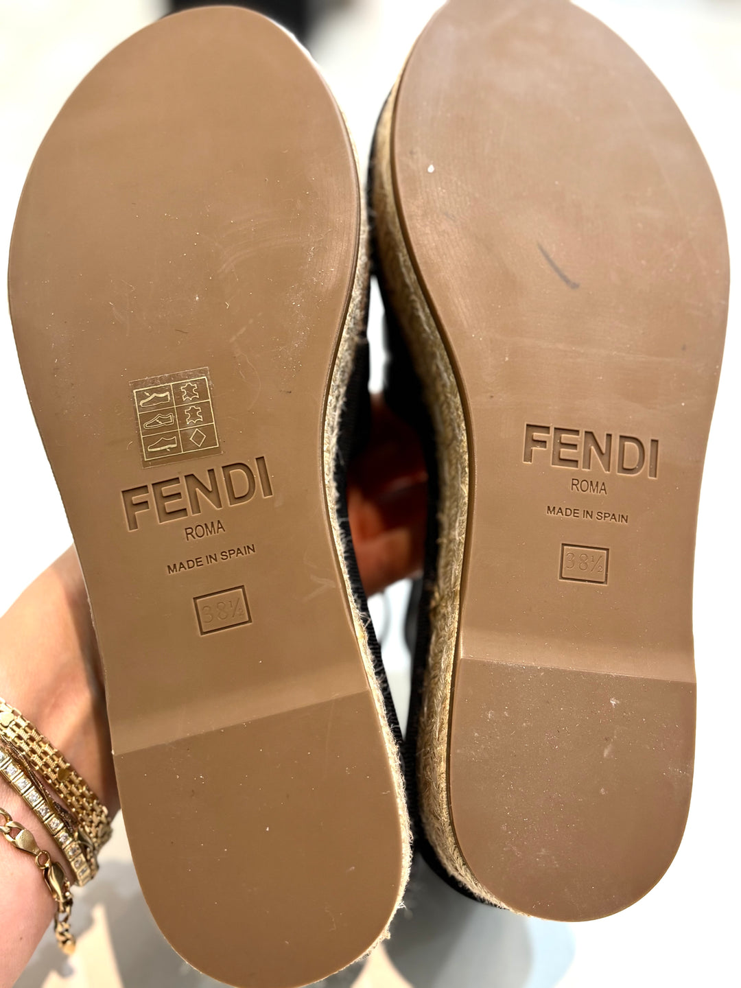 FENDI FF EMBOSSED NAPPA LEATHER PLATFORM ESPADRILLS