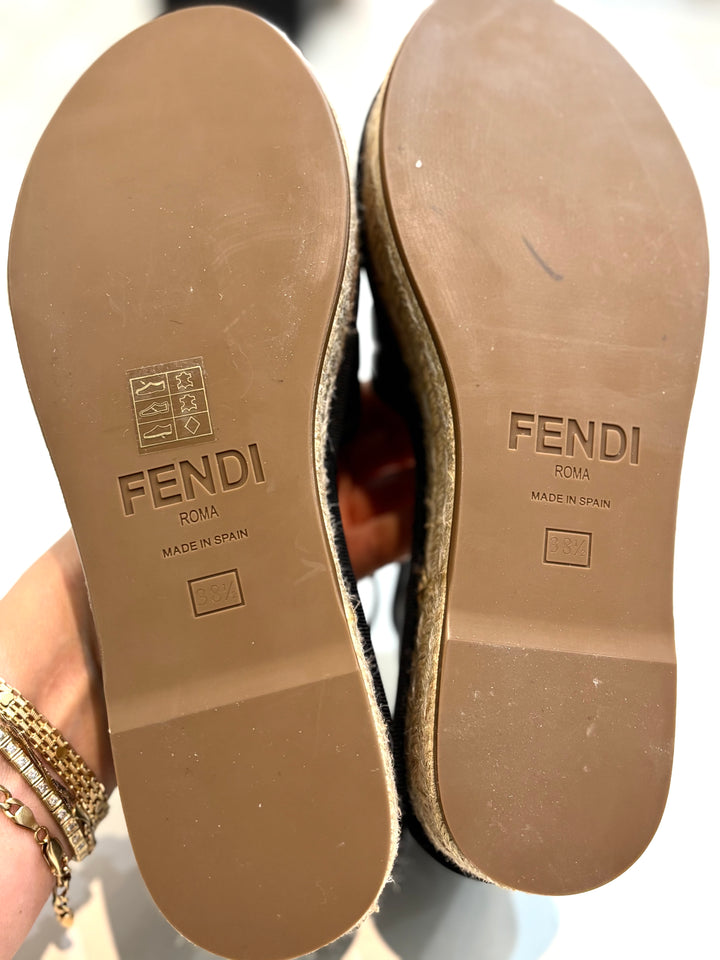FENDI FF EMBOSSED NAPPA LEATHER PLATFORM ESPADRILLS