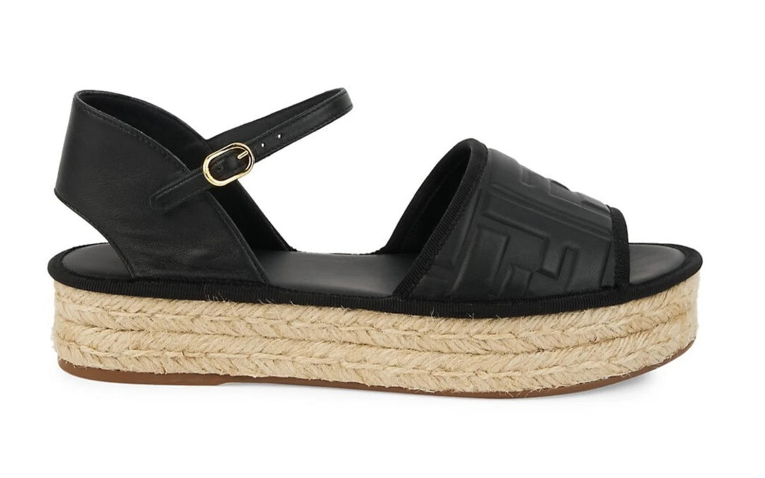 FENDI FF EMBOSSED NAPPA LEATHER PLATFORM ESPADRILLS