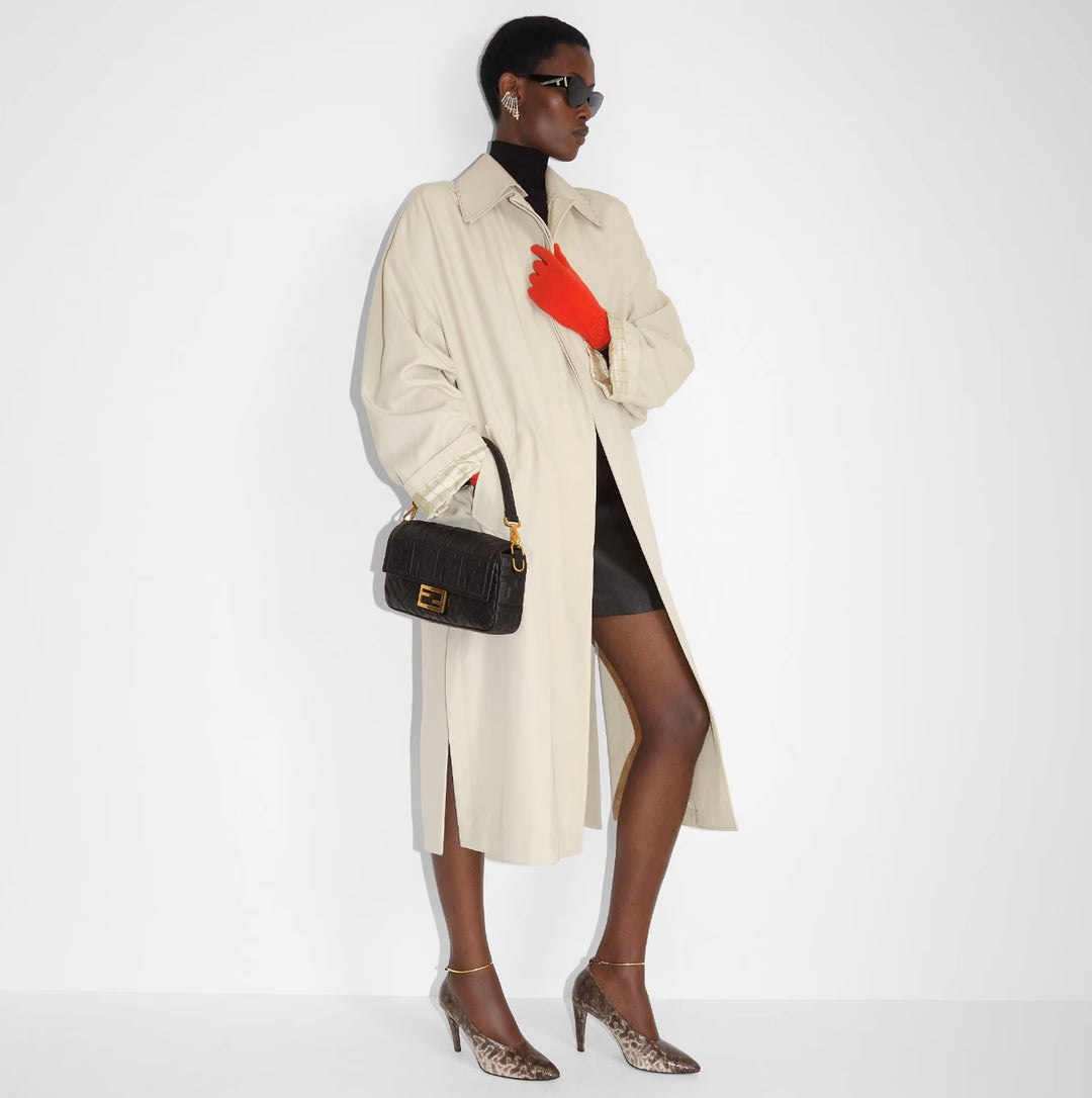 FENDI FF 1974 EMBOSSED NAPPA LEATHER LARGE BAGUETTE BAG