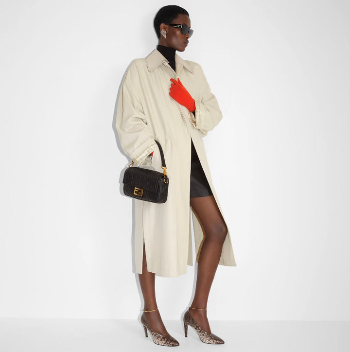 FENDI FF 1974 EMBOSSED NAPPA LEATHER LARGE BAGUETTE BAG
