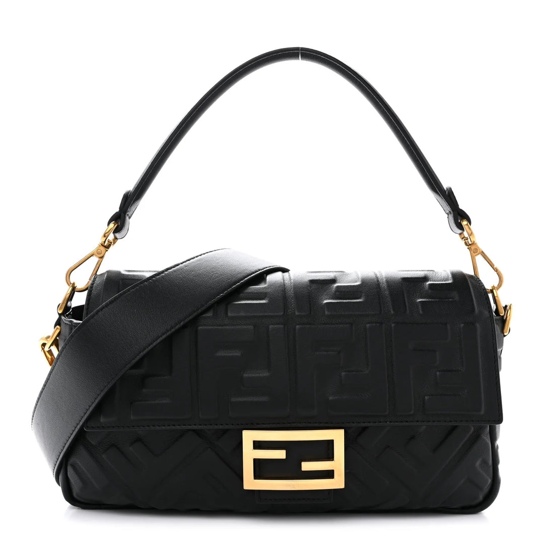 FENDI FF 1974 EMBOSSED NAPPA LEATHER LARGE BAGUETTE BAG