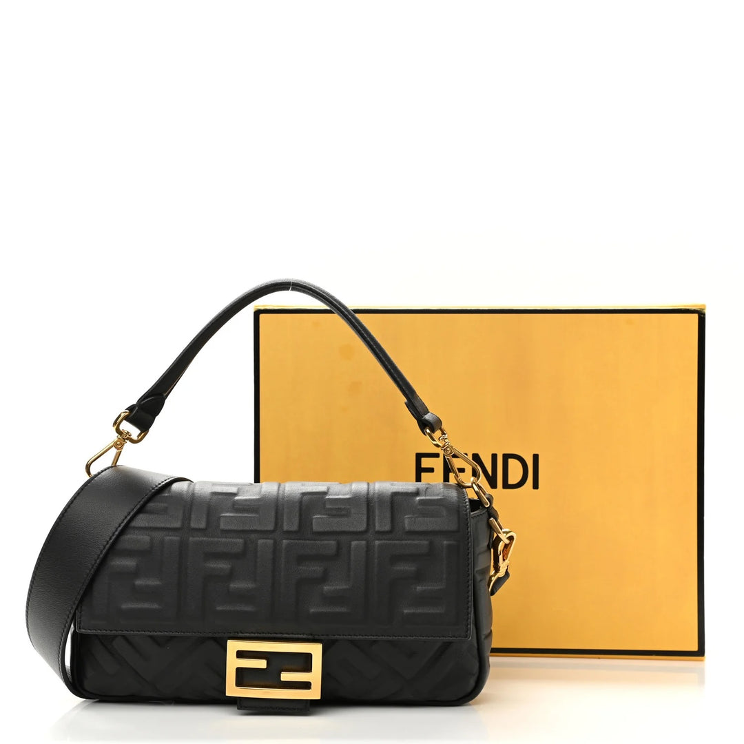 FENDI FF 1974 EMBOSSED NAPPA LEATHER LARGE BAGUETTE BAG