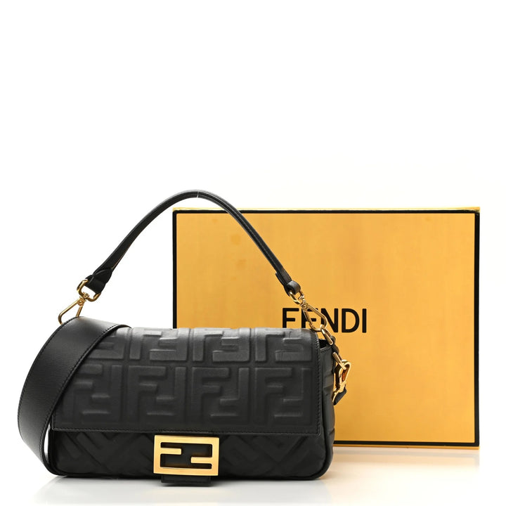 FENDI FF 1974 EMBOSSED NAPPA LEATHER LARGE BAGUETTE BAG