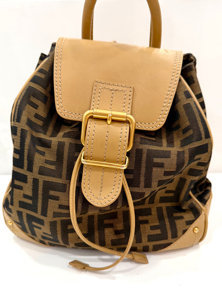 FENDI ZUCCA FF MONOGRAM CANVAS &amp; CALFSKIN LEATHER BACKPACK