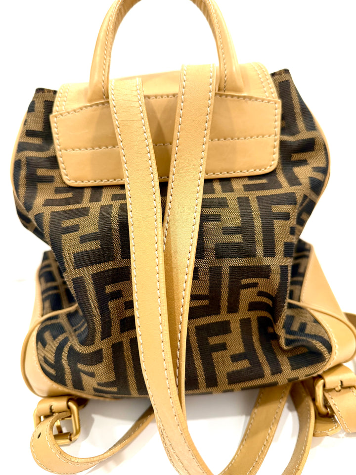 FENDI ZUCCA FF MONOGRAM CANVAS &amp; CALFSKIN LEATHER BACKPACK
