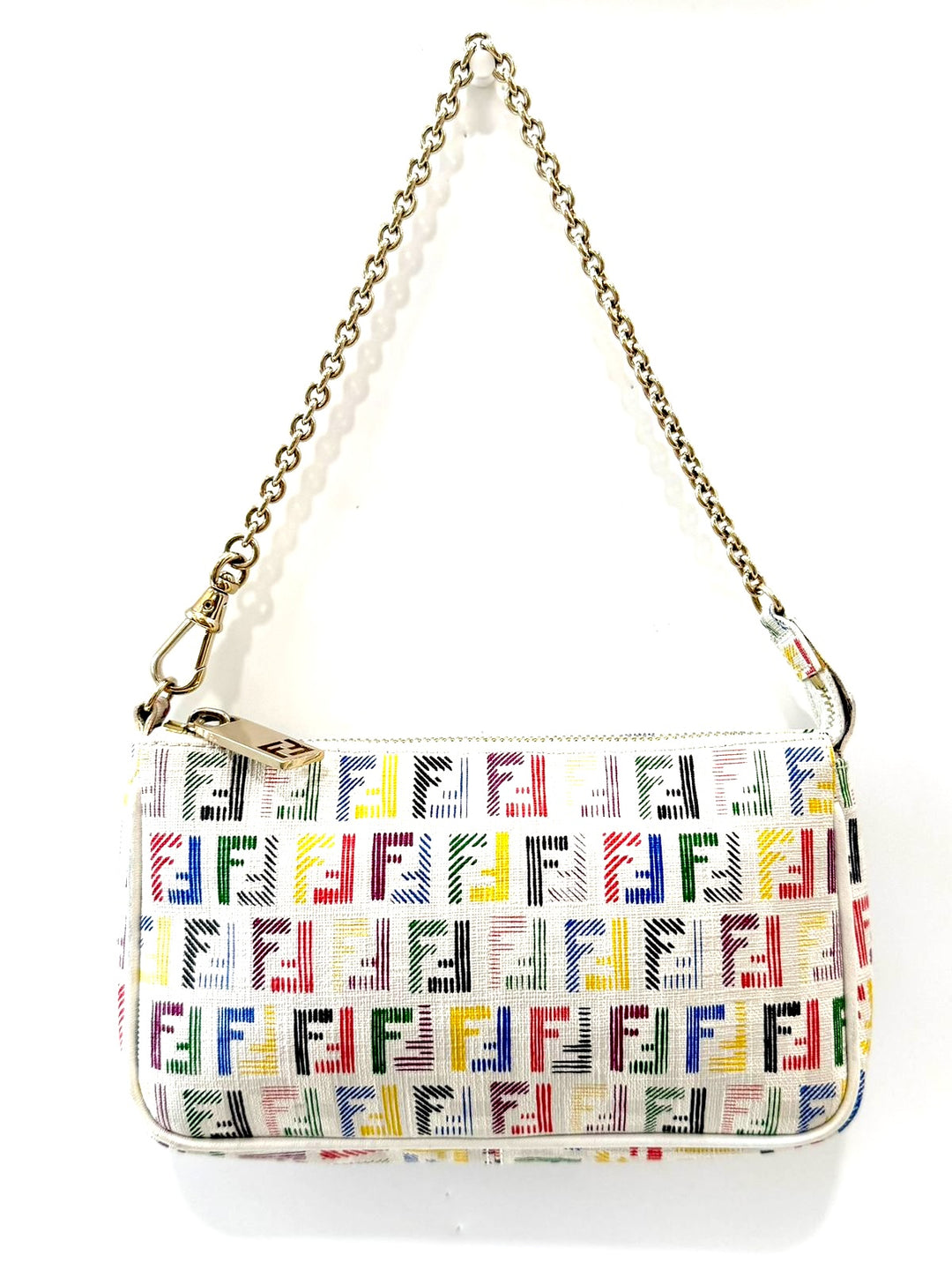 FENDI ZUCCHINO SPALMATI FF MULTICOLOR CHAIN POCHETTE BAG
