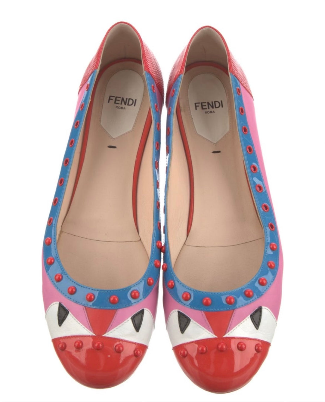 FENDI MONSTER BUG EYES STUDDED LEATHER BALLET FLATS