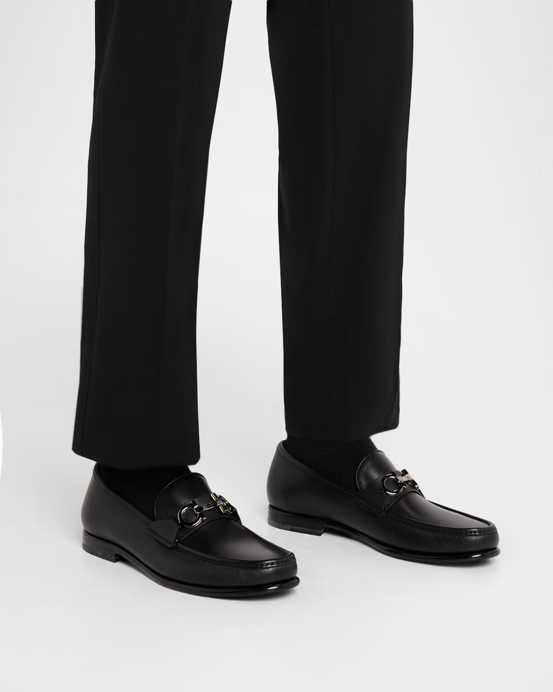 FERRAGAMO AVRIL TWO-TONE GANCINI BIT CALFSKIN LEATHER LOAFERS