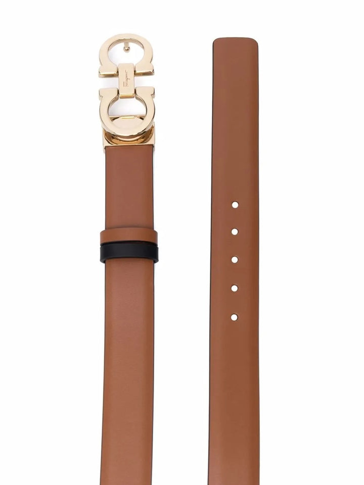 FERRAGAMO GANCINI REVERSIBLE CALFSKIN LEATHER BELT – TAN/BLACK