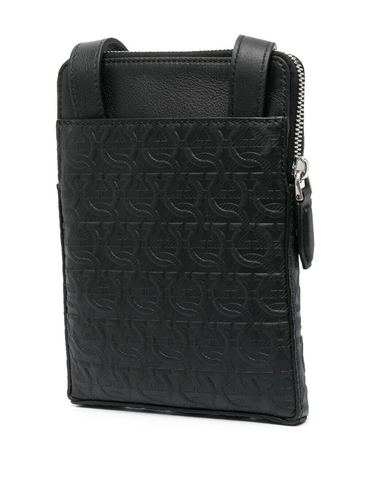 FERRAGAMO GANCINI EMBOSSED LEATHER SMALL MESSENGER BAG