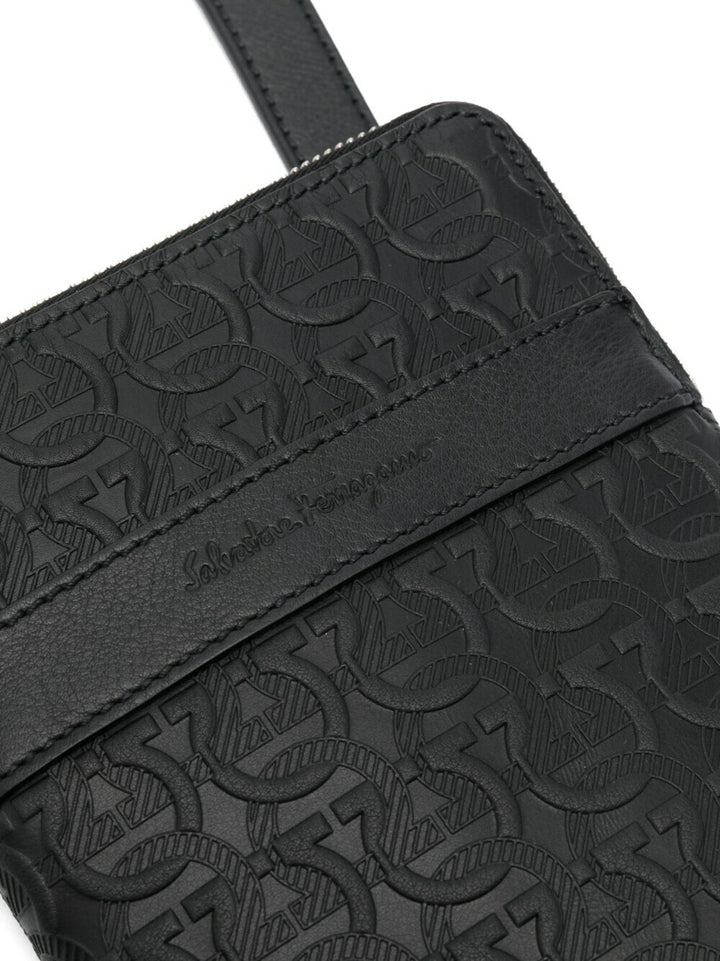 FERRAGAMO GANCINI EMBOSSED LEATHER SMALL MESSENGER BAG