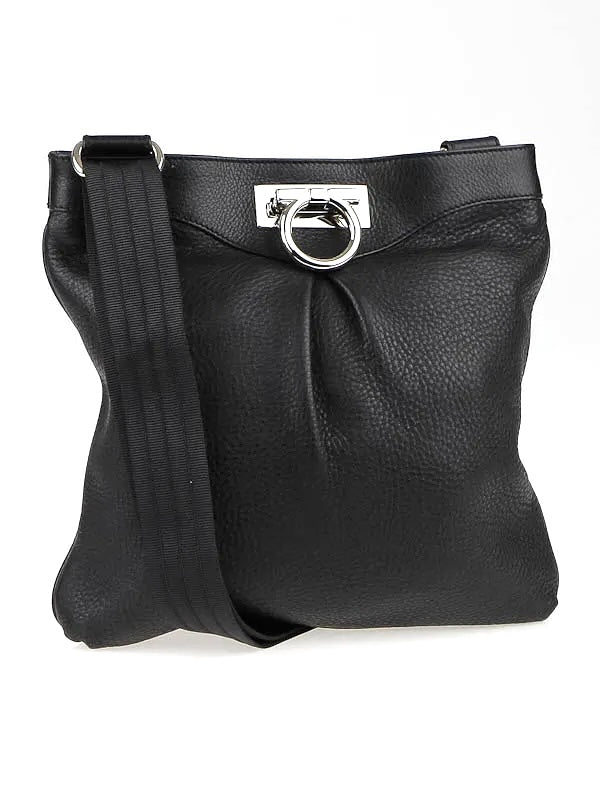 SALVATORE FERRAGAMO GANCINI CALFSKIN LEATHER MESSENGER BAG