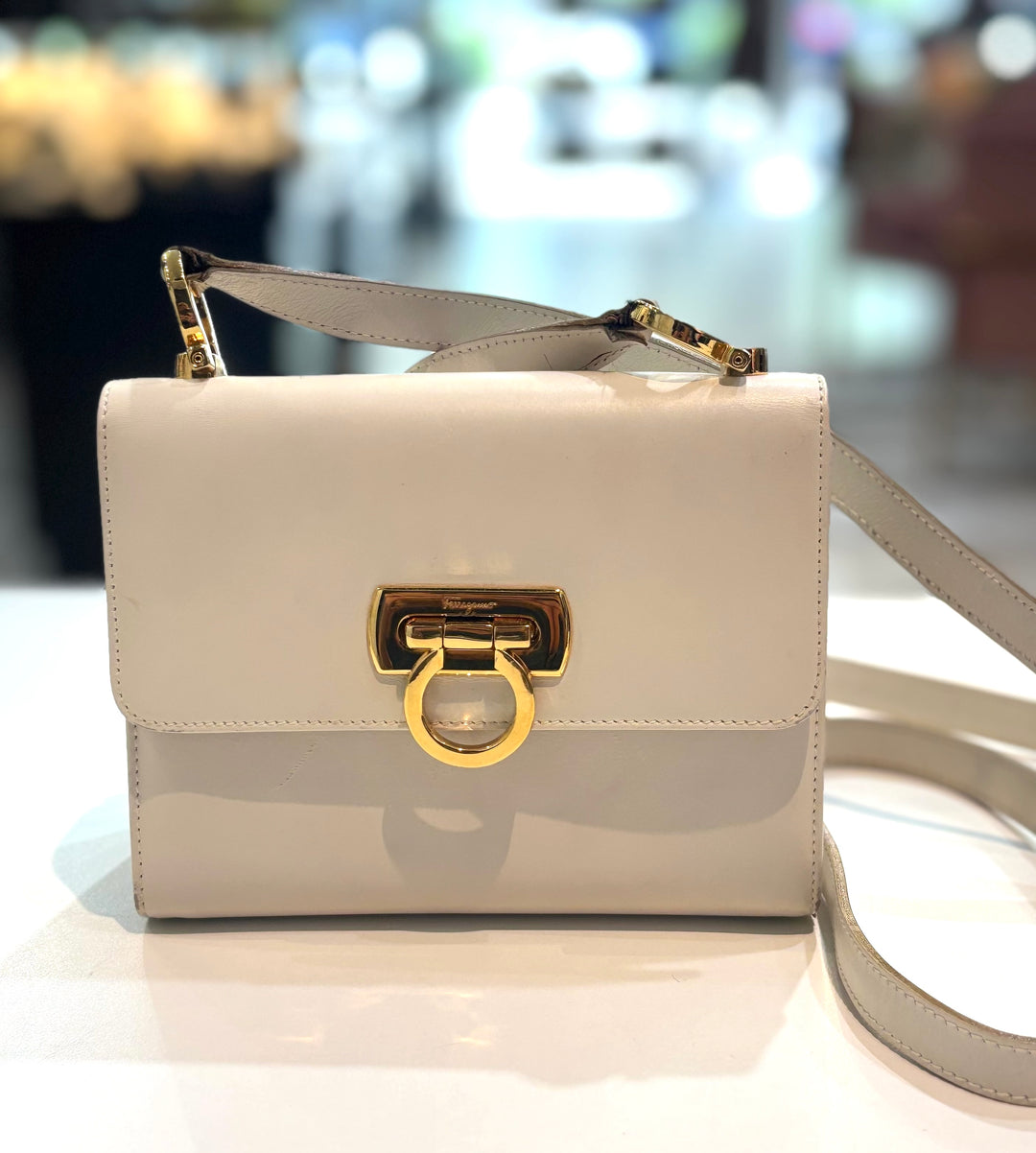 FERRAGAMO GANCINI CALFSKIN LEATHER CROSSBODY BAG