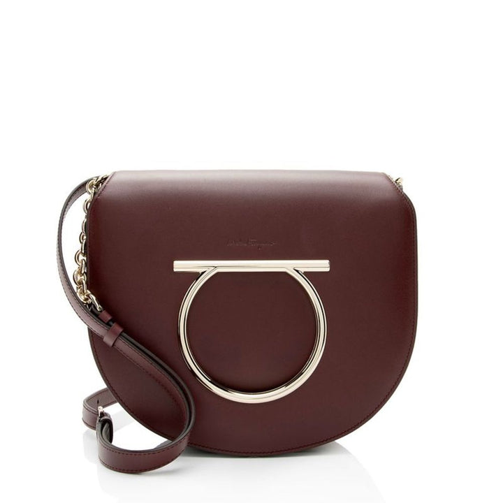 FERRAGAMO GANCINI VELA LARGE FLAP CALFSKIN LEATHER CROSSBODY BAG