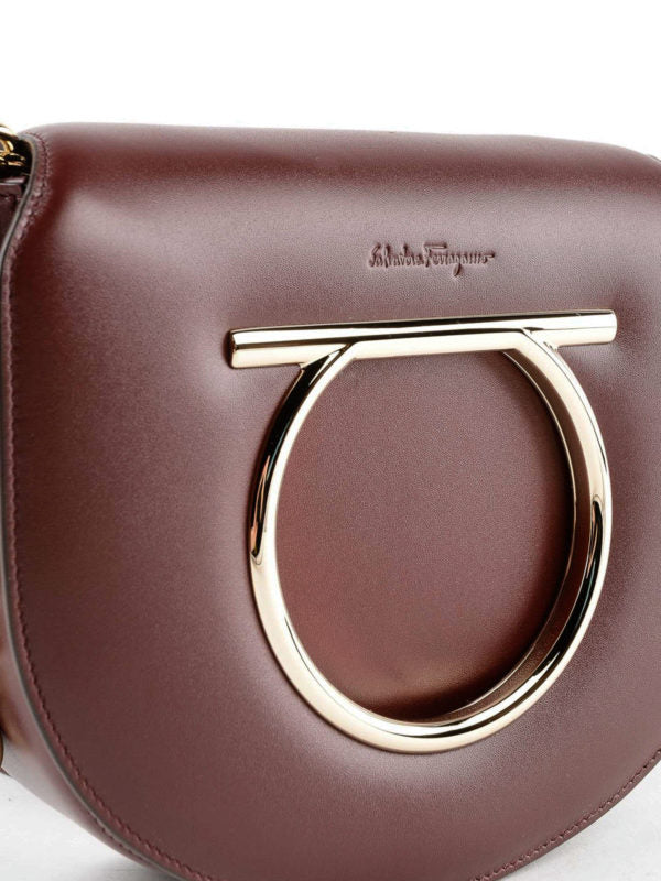 FERRAGAMO GANCINI VELA LARGE FLAP CALFSKIN LEATHER CROSSBODY BAG