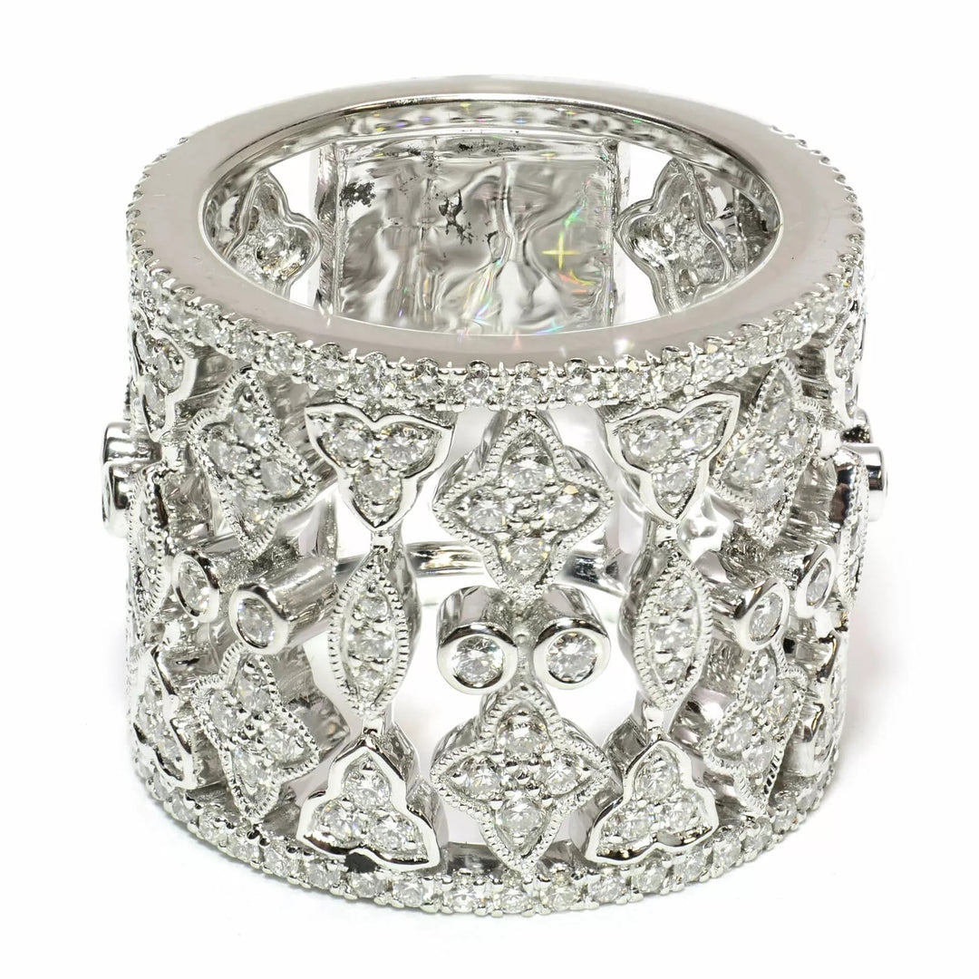 FILIGREE SCROLLWORK 18K WHITE GOLD DIAMOND RING