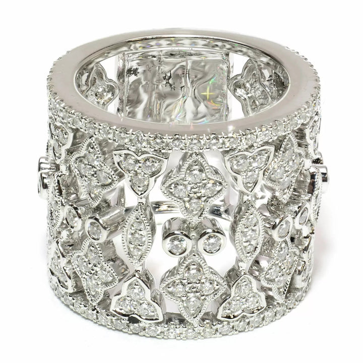 FILIGREE SCROLLWORK 18K WHITE GOLD DIAMOND RING