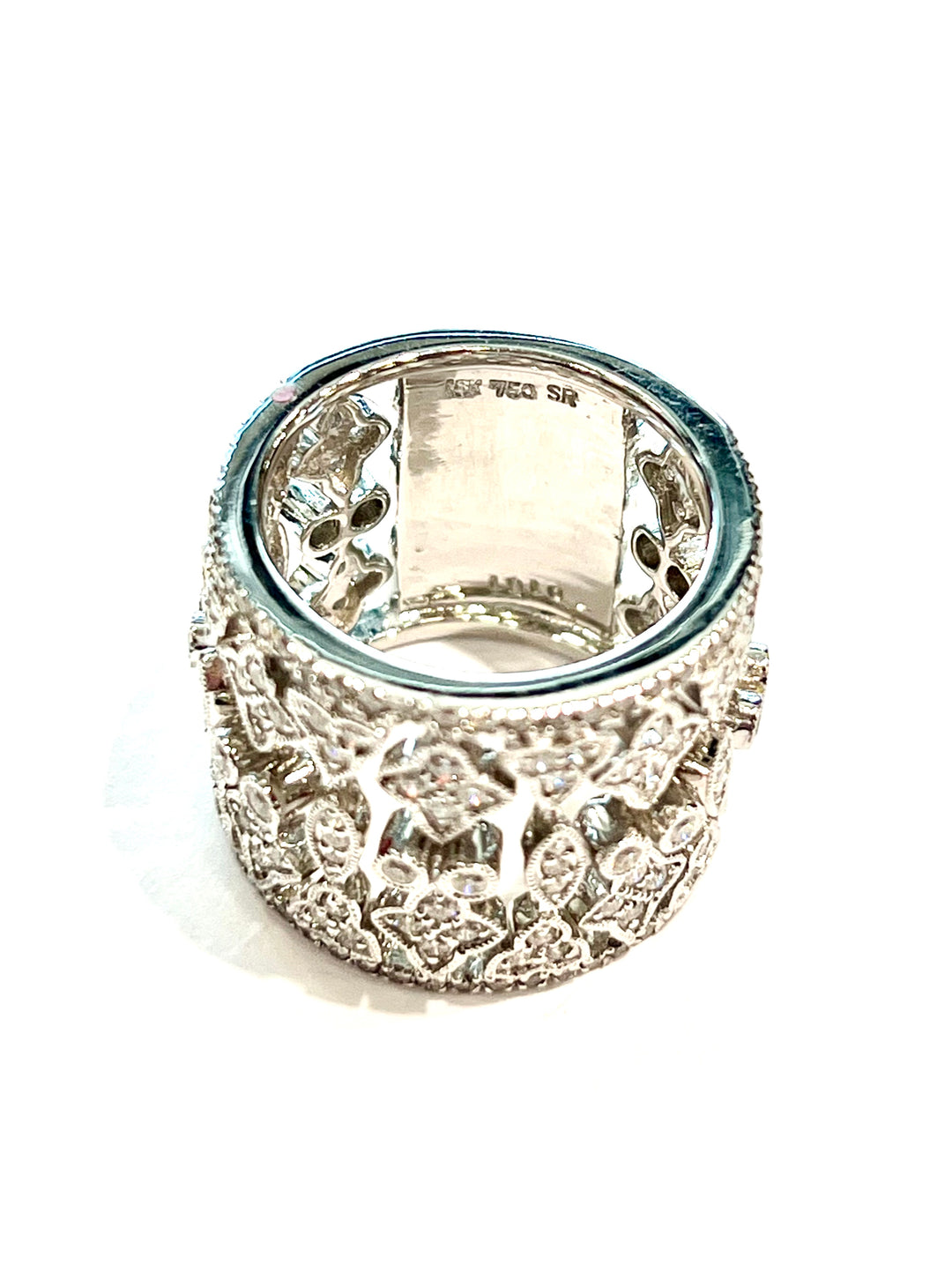 FILIGREE SCROLLWORK 18K WHITE GOLD DIAMOND RING