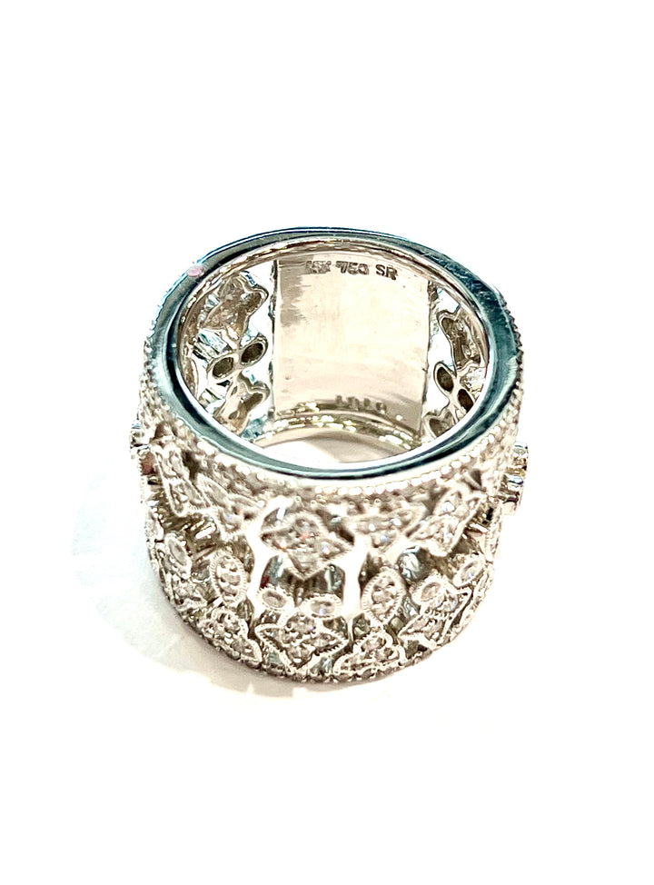 FILIGREE SCROLLWORK 18K WHITE GOLD DIAMOND RING