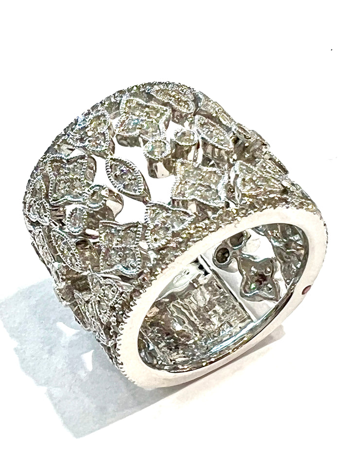 FILIGREE SCROLLWORK 18K WHITE GOLD DIAMOND RING