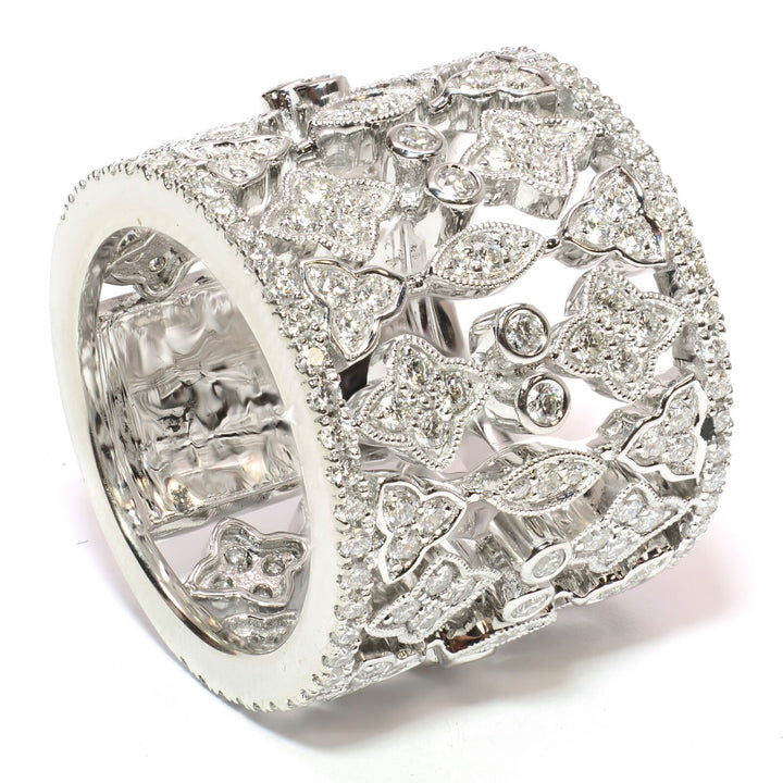 FILIGREE SCROLLWORK 18K WHITE GOLD DIAMOND RING