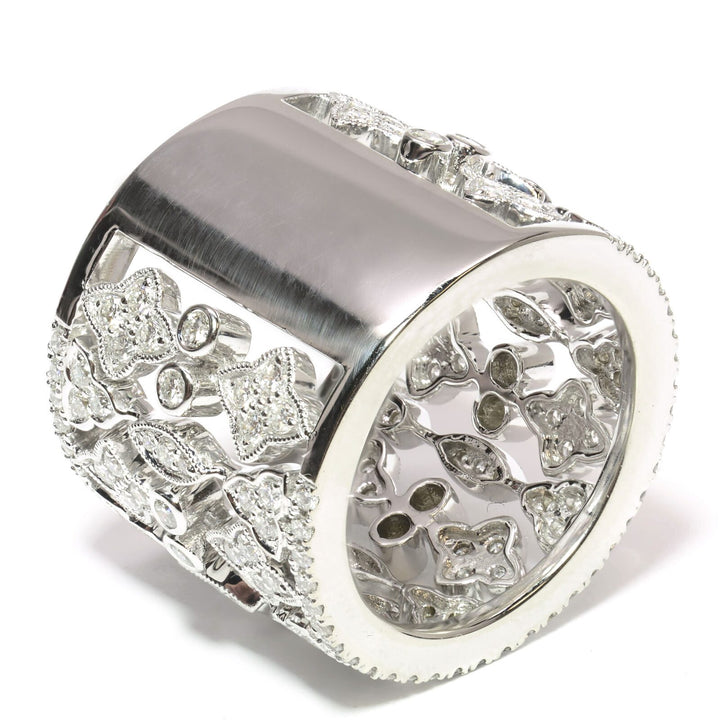 FILIGREE SCROLLWORK 18K WHITE GOLD DIAMOND RING