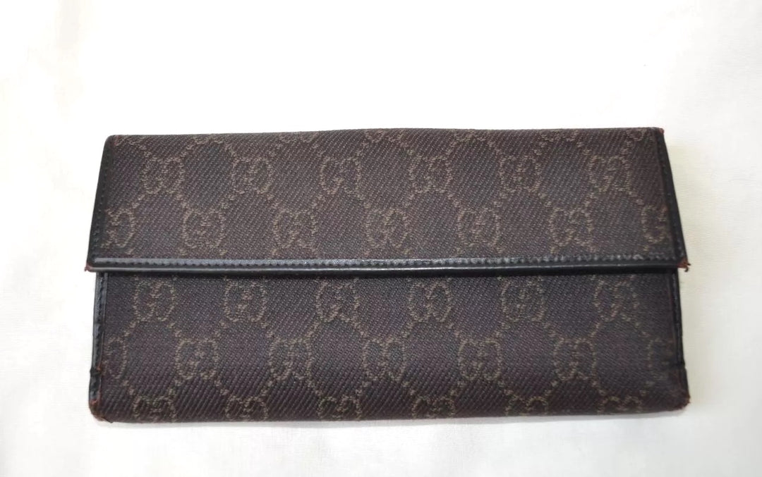 GUCCI GG MONOGRAM CANVAS &amp; LEATHER VINTAGE LONG WALLET