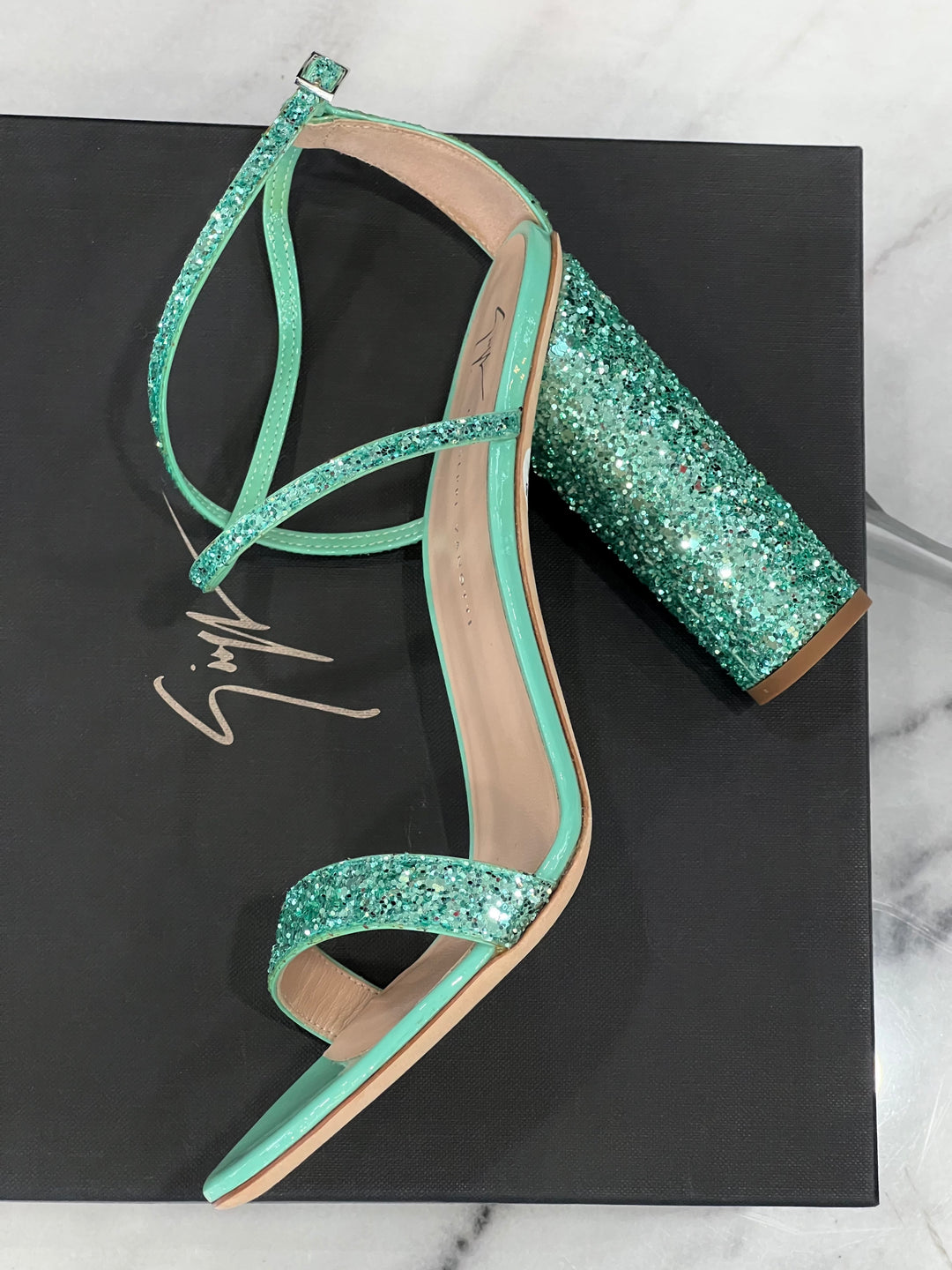 GIUSEPPE ZANOTTI TARA GLITTER HEEL SANDALS