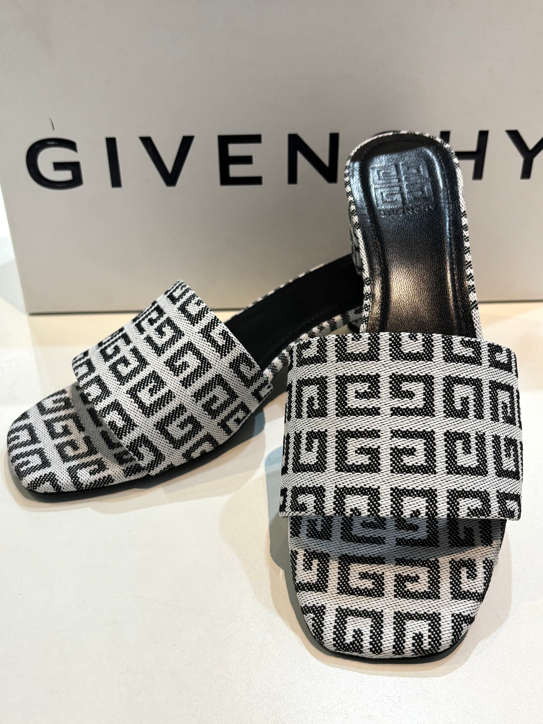 GIVENCHY 4G JACQUARD MONOGRAM BLOCK HEEL MULES