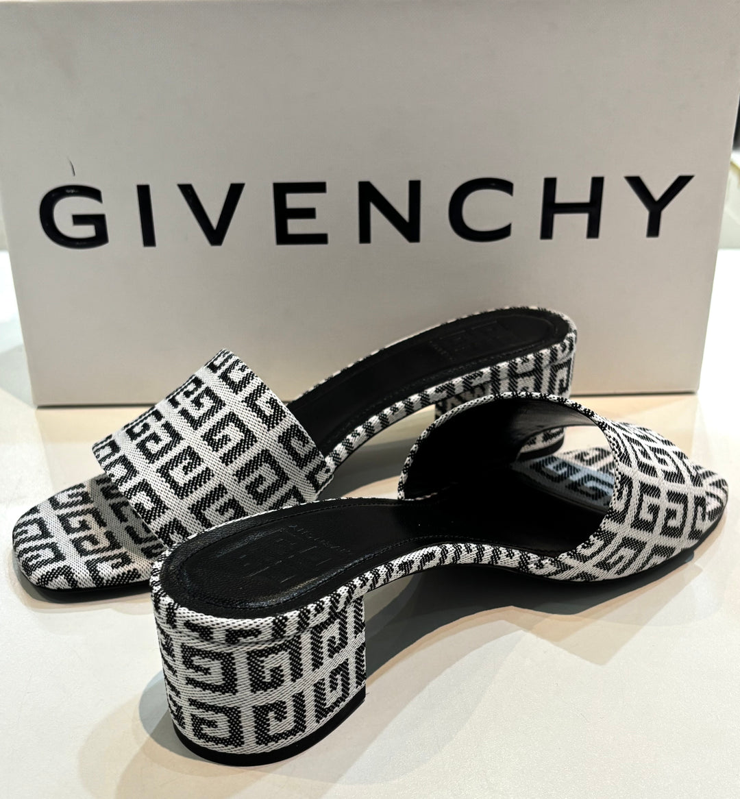 GIVENCHY 4G JACQUARD MONOGRAM BLOCK HEEL MULES