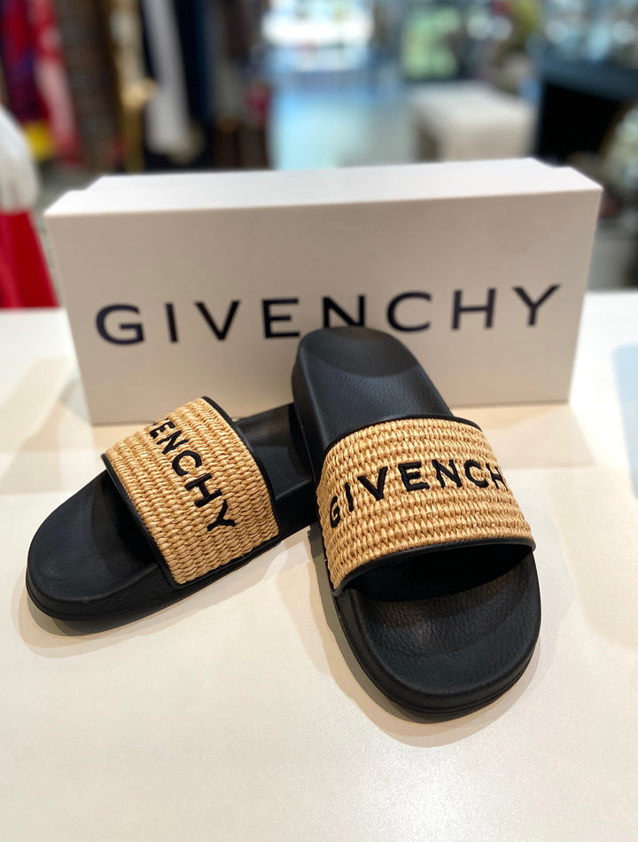 GIVENCHY 4G LOGO RAFFIA FLAT SANDAL MULES