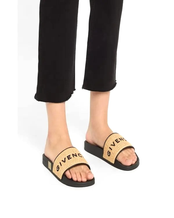 GIVENCHY 4G LOGO RAFFIA FLAT SANDAL MULES